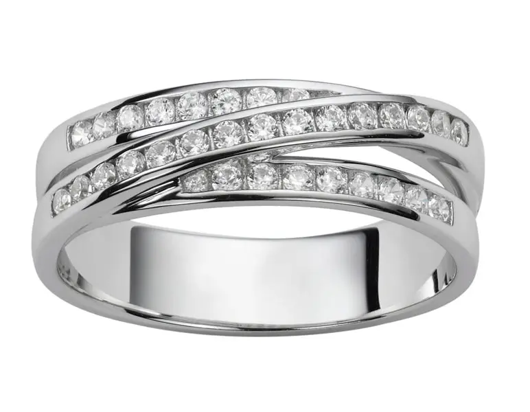 Bague croisée or blanc 18 carats sertie de diamants, création atelier SIAUD Nice