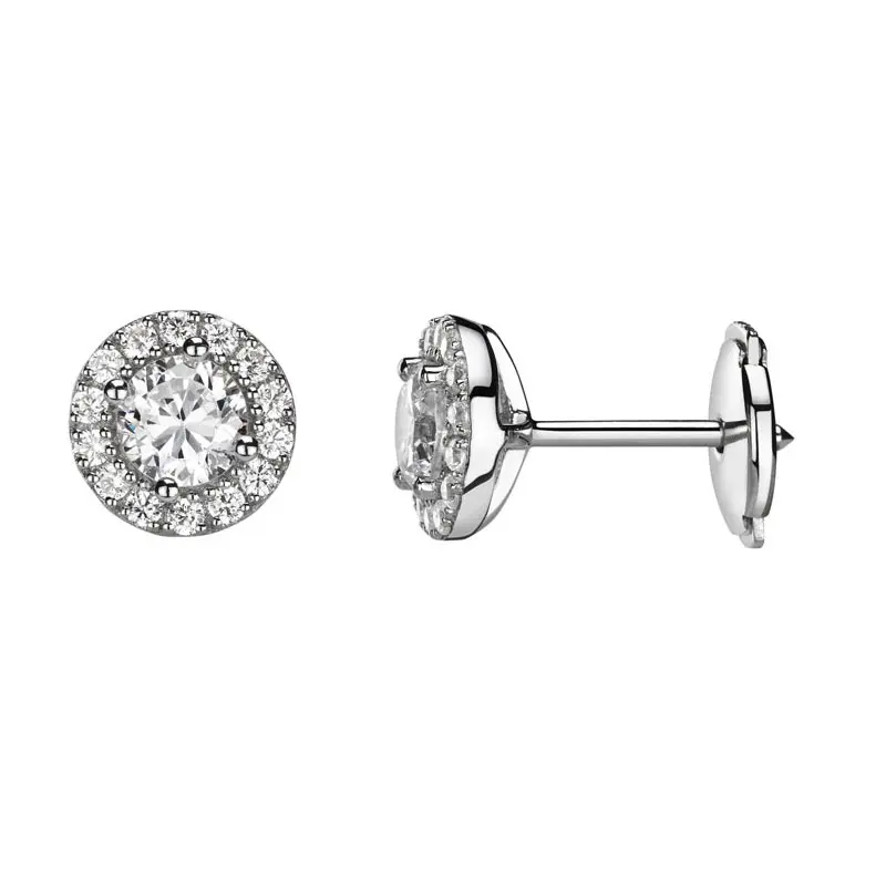 Puces de diamant en or 18 carats, entourage de brillants — SIAUD Nice