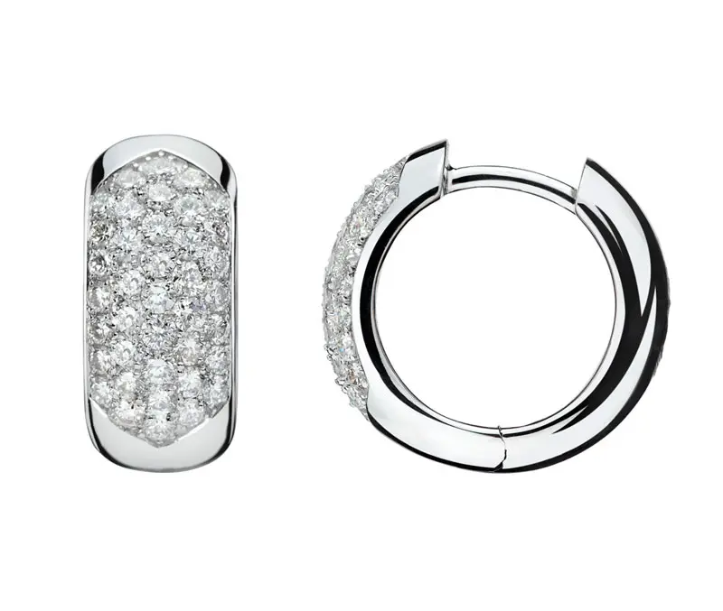 Créoles en or blanc pavées de diamants — joaillerie SIAUD Nice