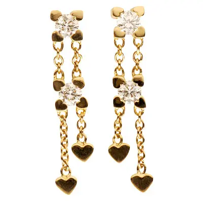 Boucles d'oreilles pendantes en or jaune et brillants — SIAUD Nice