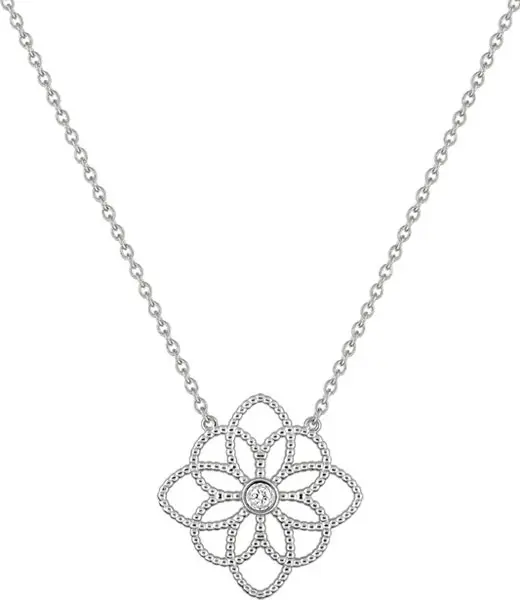 Pendentif fleur or blanc et diamant sur chaîne fine — SIAUD Nice