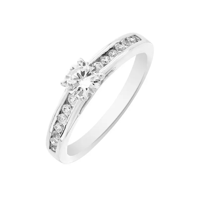 Bague solitaire diamant serti rail, or blanc 18 carats — joaillerie SIAUD Nice