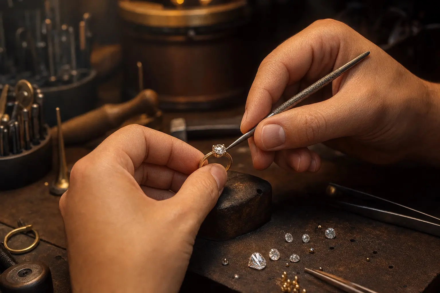 Joaillier au travail à l'atelier SIAUD, savoir-faire transmis depuis 1947 à Nice